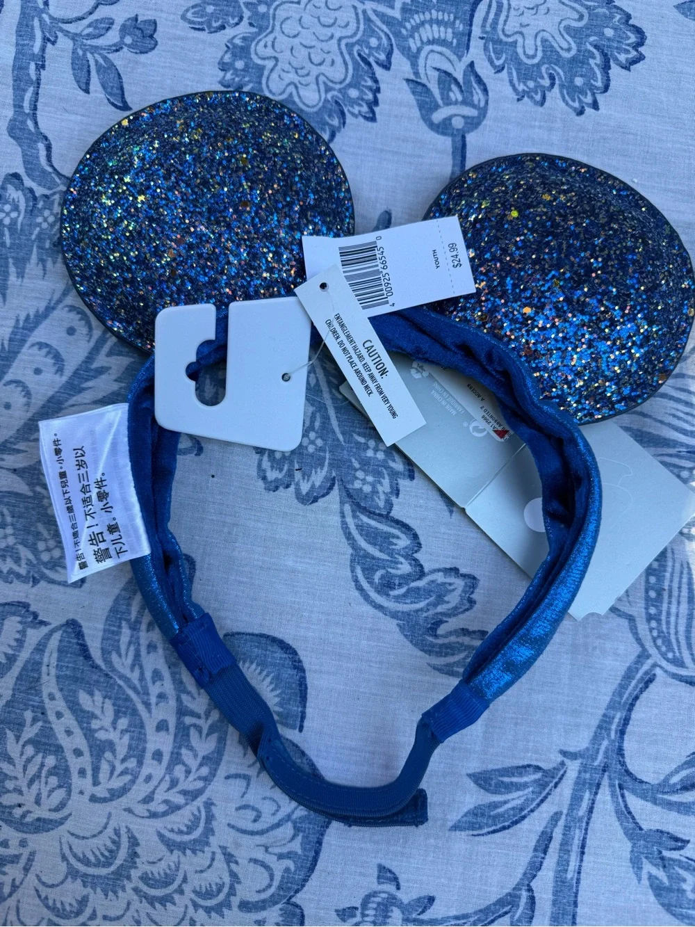Disney Parks Blue Sparkle Youth Mickey/Minnie Ears Adjustable Headband NWT